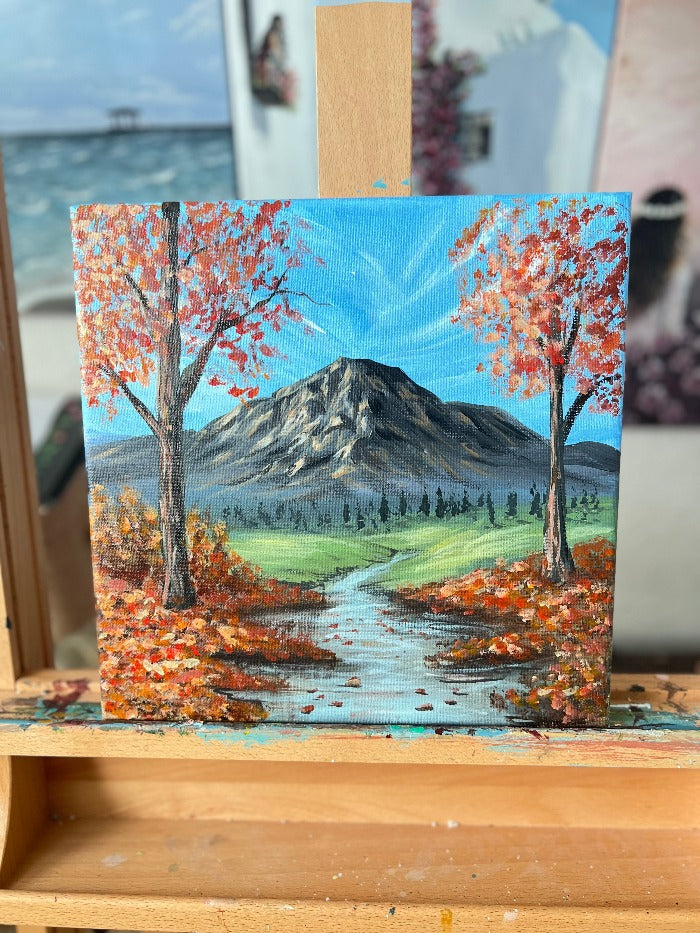 Landscape acrylic painting of a mountain