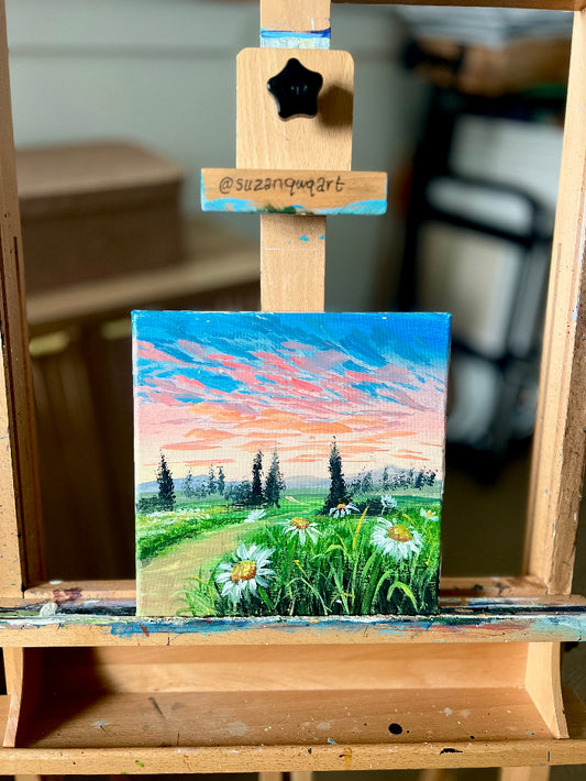 Daisies in Sunset - Acrylic painting on canvas