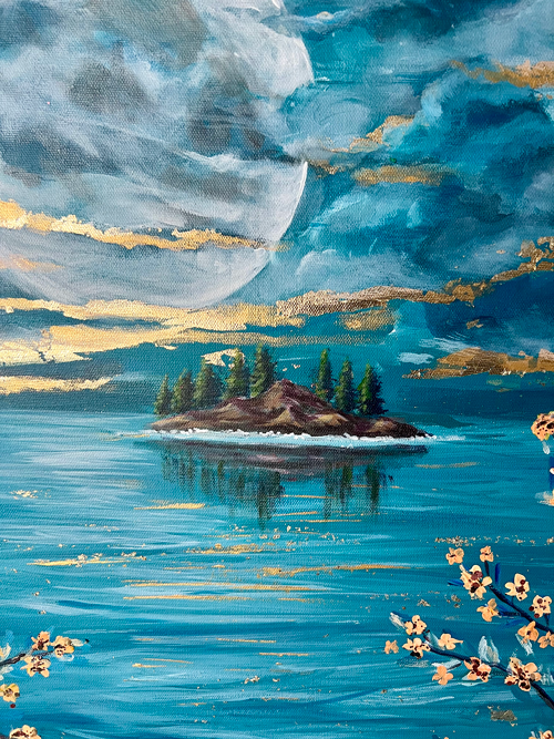 Moon and gold sheets for the clouds